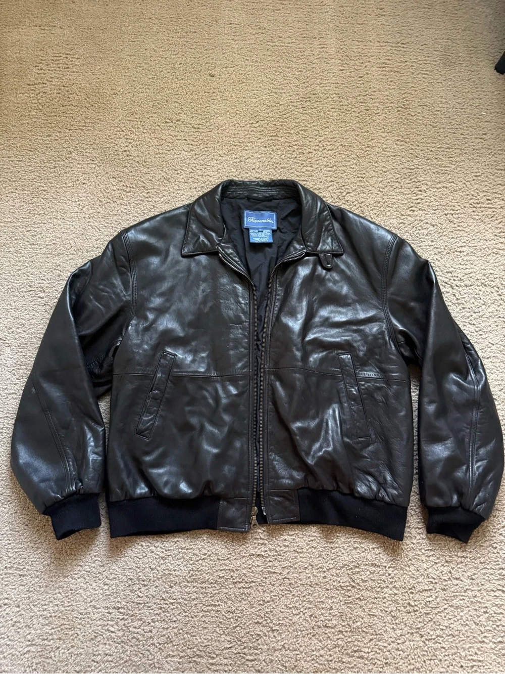 Faconnable Men's Black Leather Bomber Jacket
